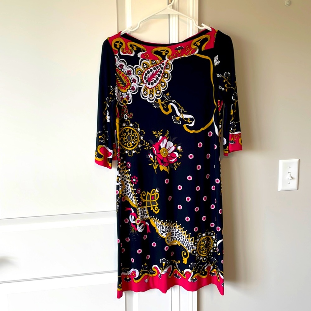 Floral print jersey boatneck dress